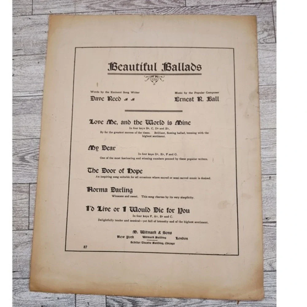 Love Me and the World Is Mine 1906 Antique Sheet Music Ernest Ball Sepia Typogra